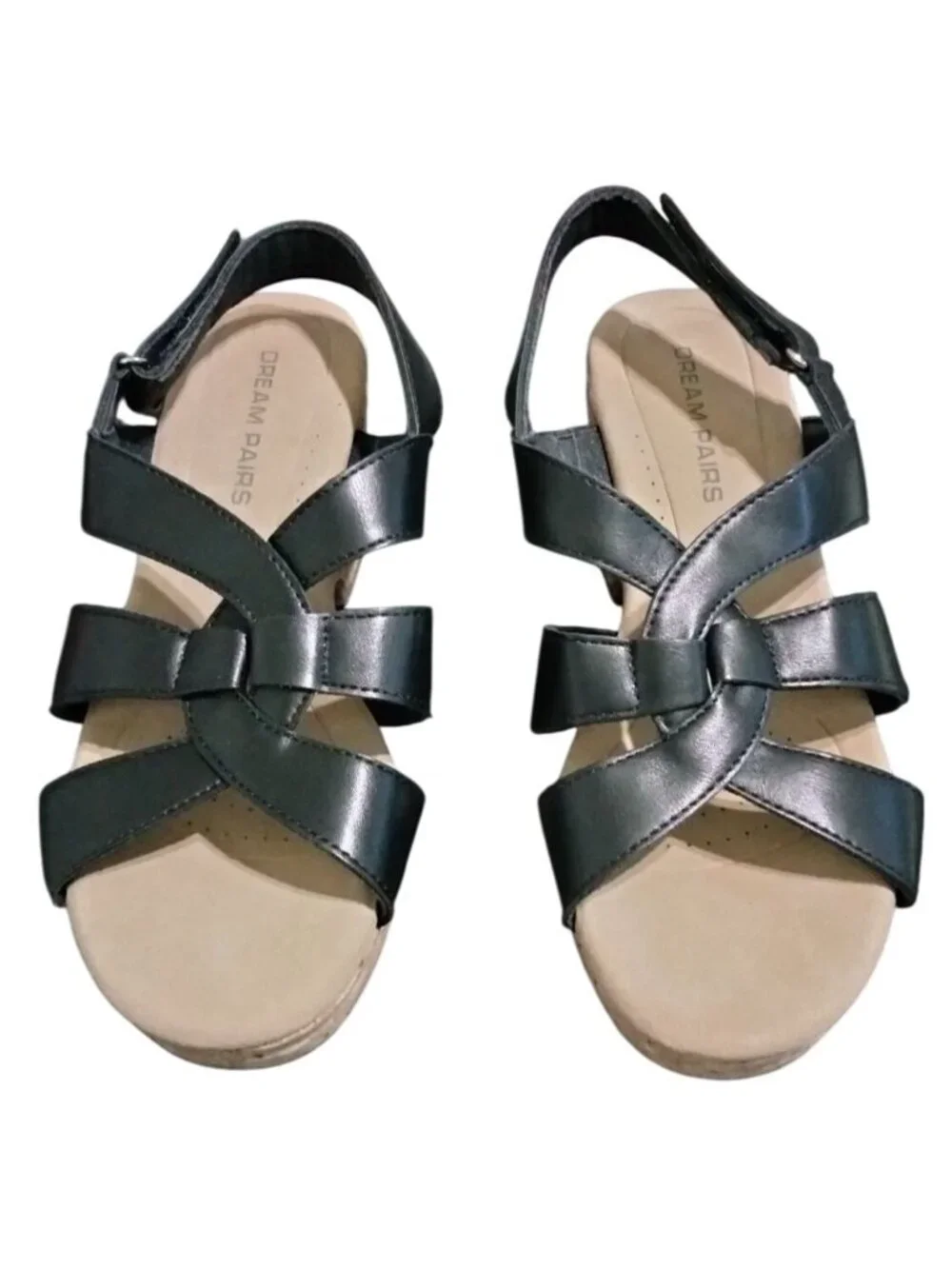 Dream Pairs Size 8 Wedge Sandals Black Faux Leather Comfort Sole
